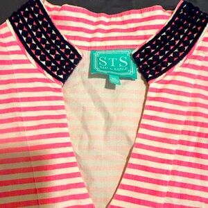 Pink & white stripped with navy accents sail to stable tunic dress size x-large